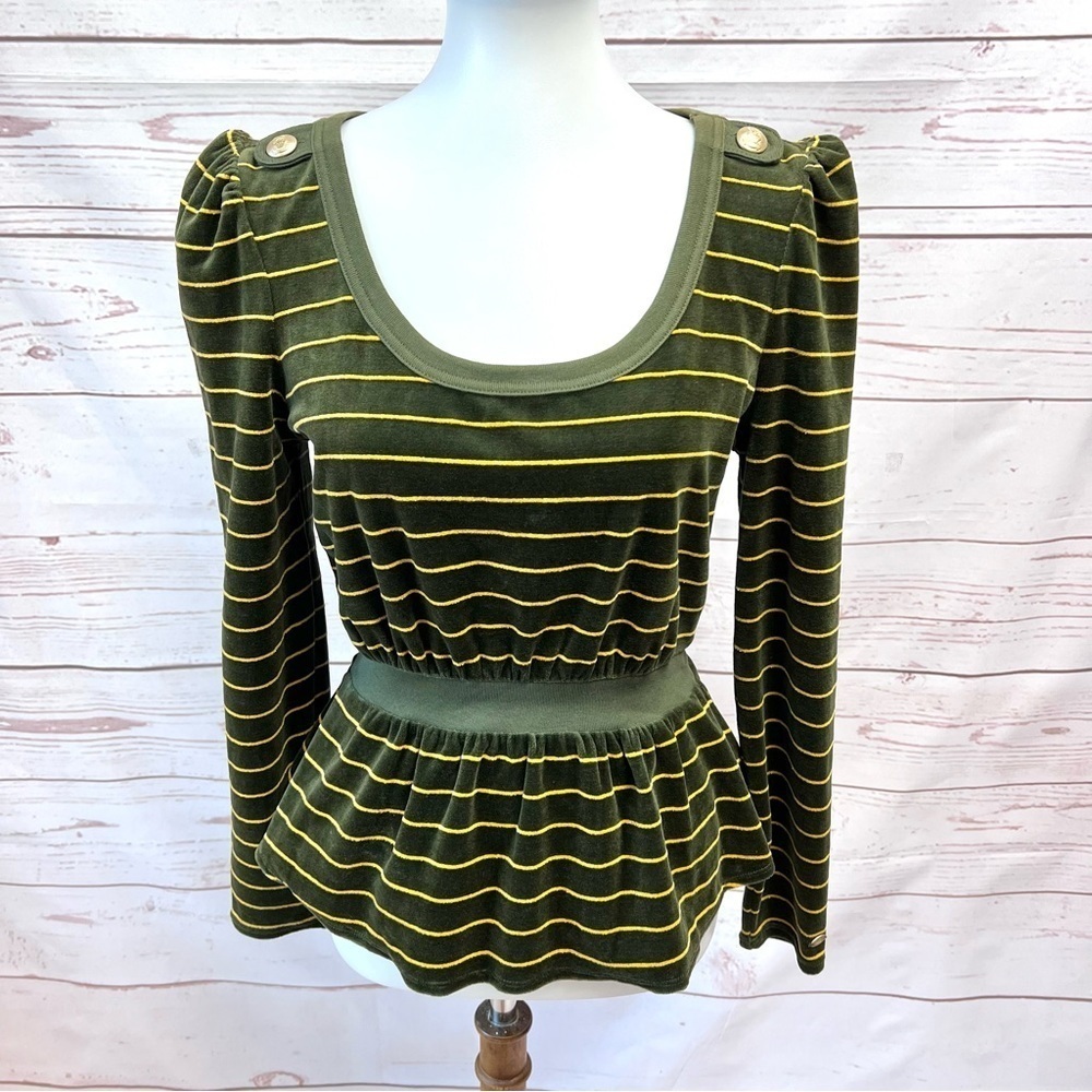 Rare Juicy Couture Metallic Velvet Striped Military Peplum Top